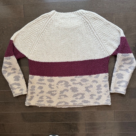 Pink Lily Chunky Oversized Cheetah Sweater Cream Burgundy Cozy‎ Cotton blend  SM - Picture 5 of 9